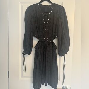 MAJE Paris Black Studded Embroidered Cut Out Satin Dress Size 40 NWT